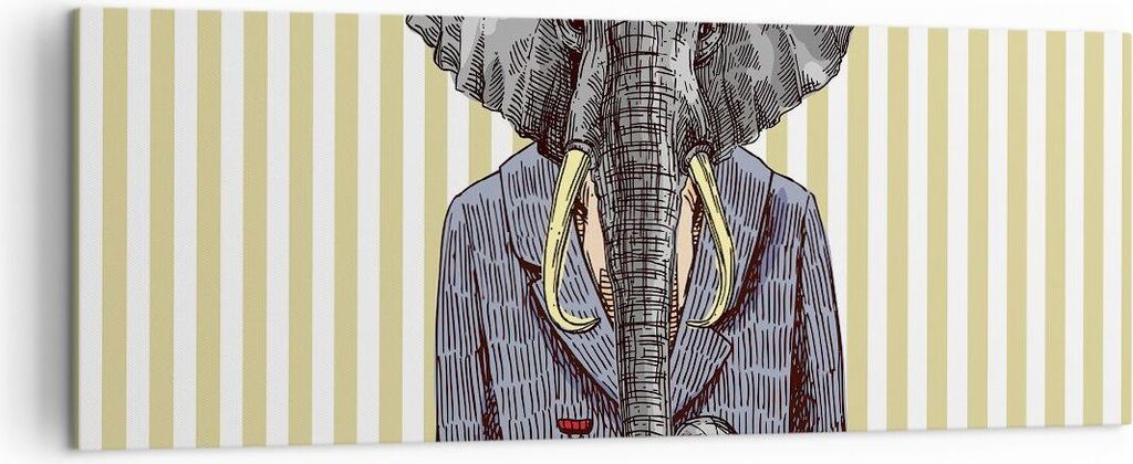 Bild auf Leinwand - Leinwandbild - Elefant Anzug Abstraktion Abbildung - 140x50cm - Wand Bild - Wanddeko - Leinwanddruck - Bilder - Kunstdruck - Le...
