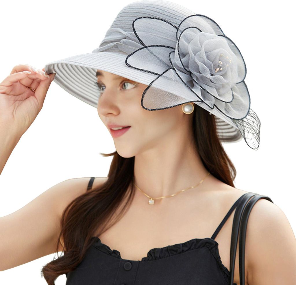 Damen Organza Kentucky Sonnenhut mit breiter Krempe, Blumenmuster, für die Kirche, Brauthut, Strand, Derby-Hut für Teepartys und Hochzeiten