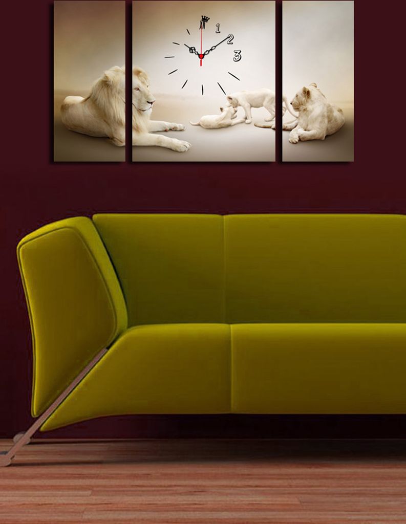 Opviq, 3P204045CS- CLA3638, Bunt, Wanduhren, 84 x 45 cm, 100% Wildleder -Leinwand
