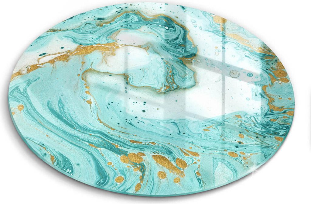 Glasschneideplatte - Herdabdeckplatte - fi40 cm -Schneidebrett - Spritzschutz - Blaue Abstraktion