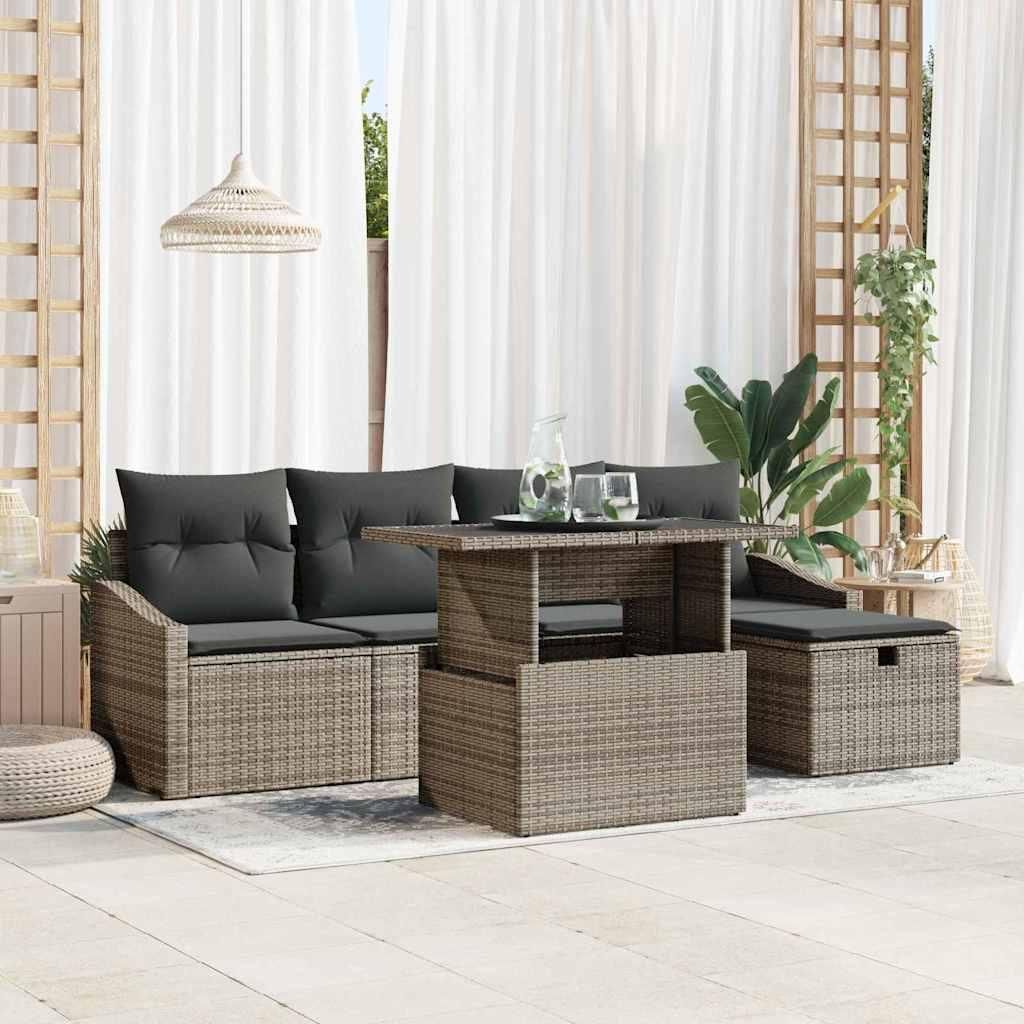 Maison Exclusive - Garten-Sofa-Set 6 pcs Grau Poly-Rattan
