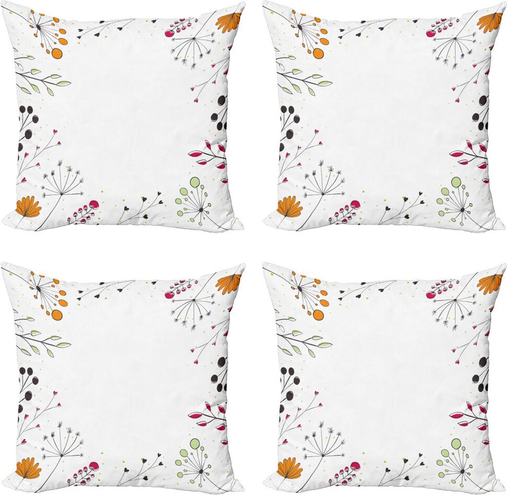 ABAKUHAUS Modern Kissenbezug Set (4 Stück), Geometrische Blumen Floral, Moderner Doppelseitiger Digitaldruck, 45 cm x 45 cm, Pistazie Magenta