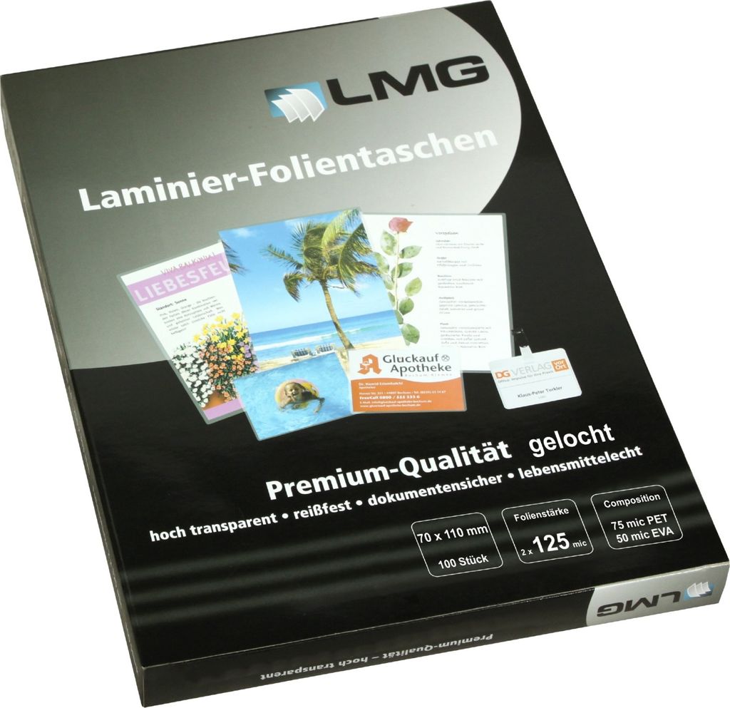 LMG Laminierfolien glänzend für Kleinformat 125 micron Langloch, 100 St.