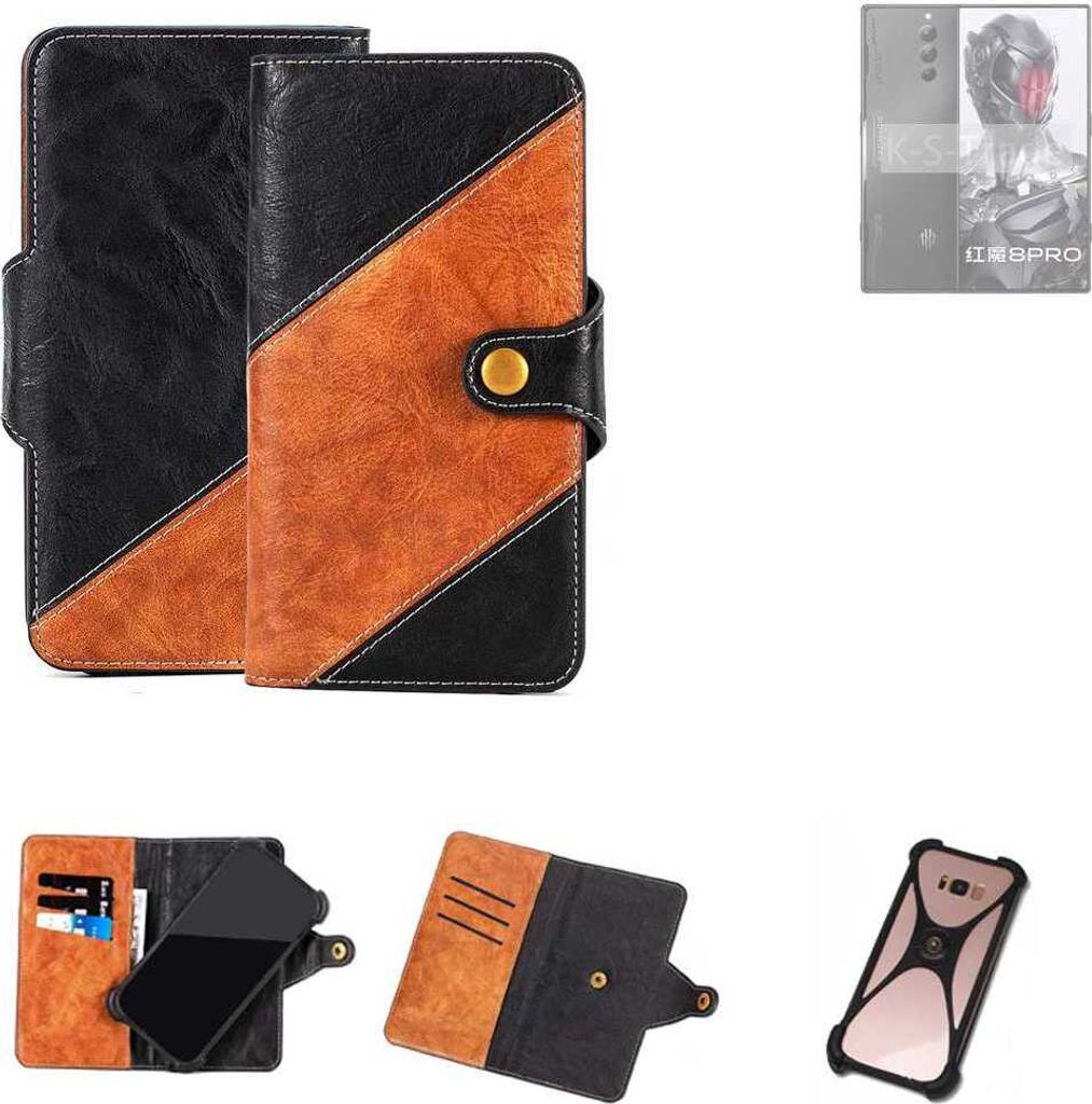 K-S-Trade Handyhülle Schutzhülle Bookstyle Case Wallet-Case kompatibel mit nubia Red Magic 8 Pro Global Handy Cover Bumper Klapphülle schwarz