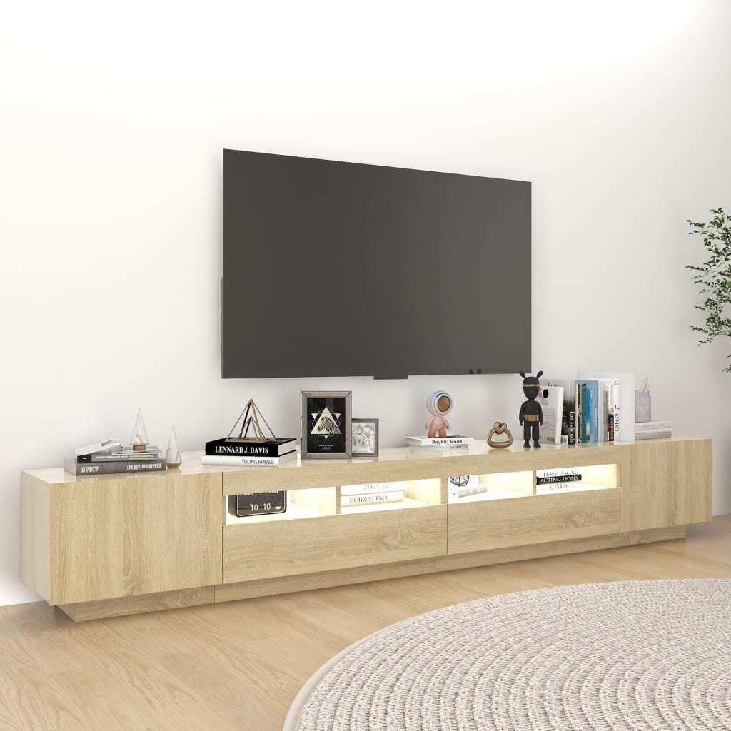 "im Sonderangebot"TV-Schrank Industriestil - CLORIS - Fernsehenschrank - mit LED-Leuchten Sonoma-Eiche 260x35x40 cm - DEMöbel6228133