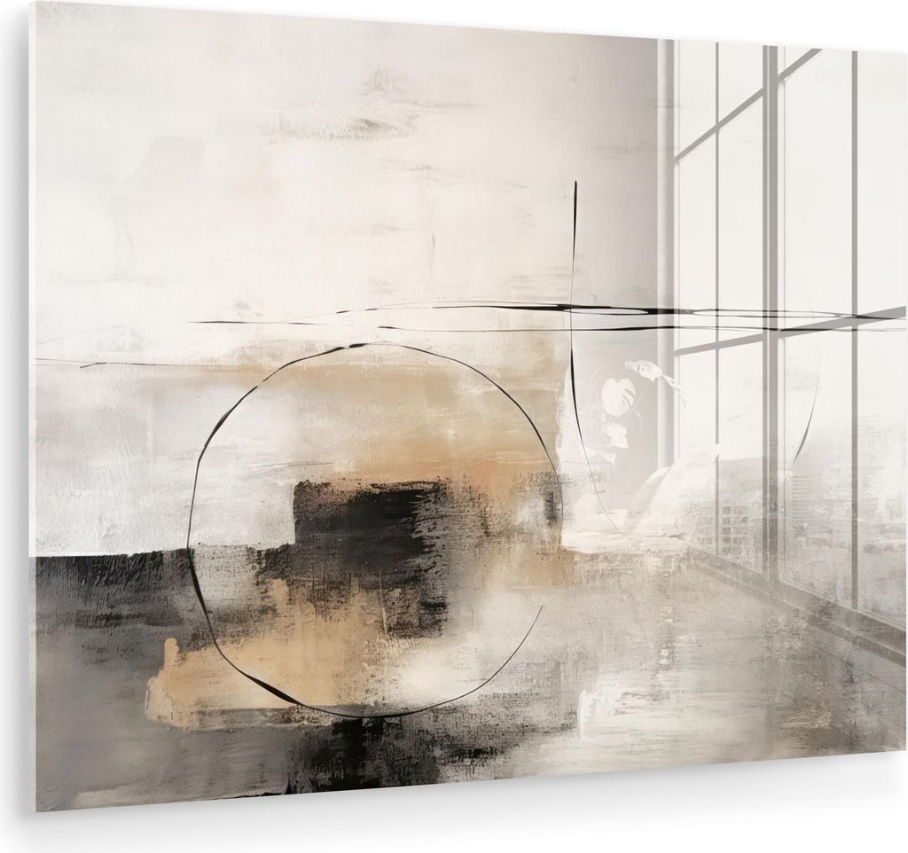 MuchoWow Glasbilder - Bilder auf Wandbild - Foto auf Glas Kunst - Abstrakt - Grau - Industriell 80x60 cm Wanddekoration aus Glas - Acrylglasbild - ...