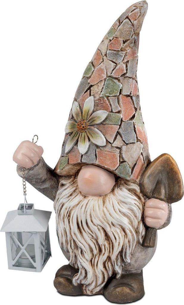 Dekofigur Zwerg, Wichtel Mosaik mit Laterne 44cm grau aus Magnesia Formano S26