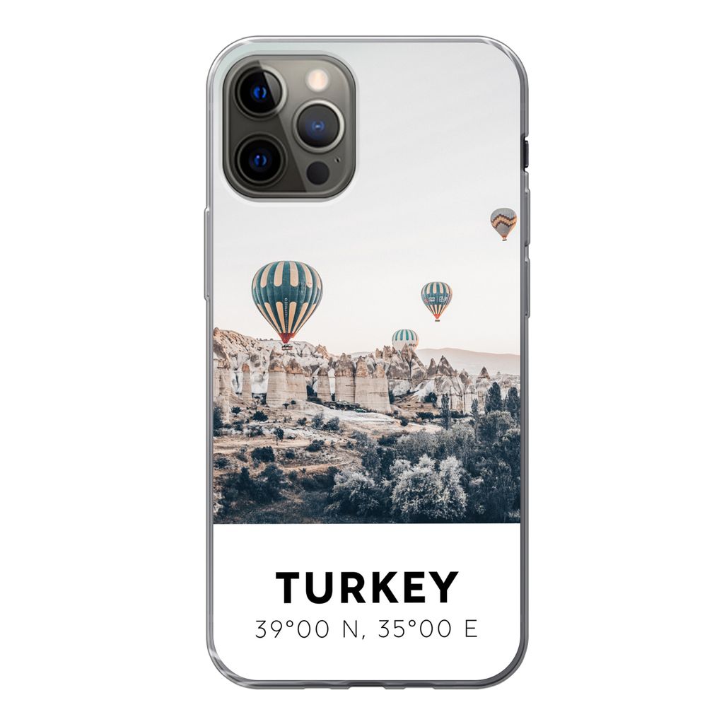 MuchoWow Handyhülle Schutzhülle Hülle für iPhone 13 Pro Heißluftballon - Türkei - Sommer - Grau Silikon Softcase Handy Hülle - Handy-Tasche