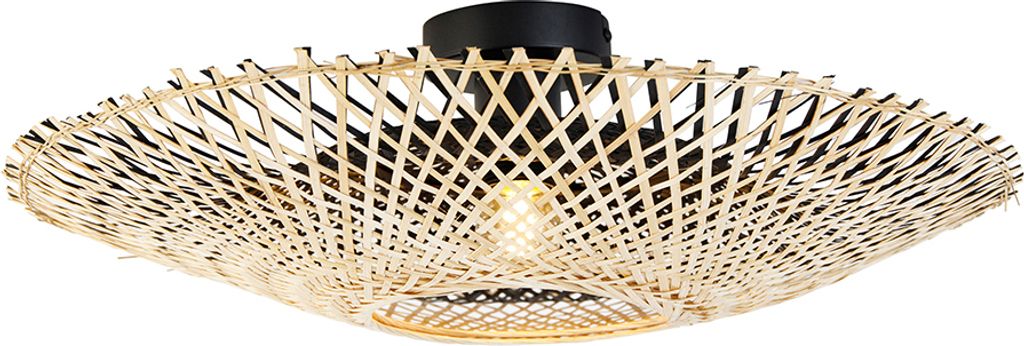 QAZQA - Orientalisch Orientalische Deckenlampe Rattan 50 cm - Rina I Wohnzimmer I Schlafzimmer - Bamboo Rund - LED geeignet E27