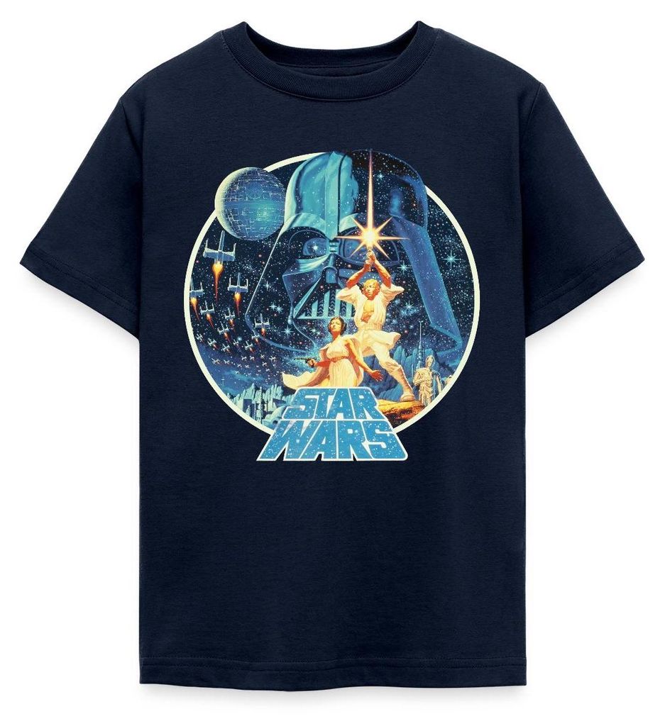 Star Wars Galaxie Mit Ikonischen Charakteren Teenager T-Shirt, 152/164 (12-14 Jahre), Navy