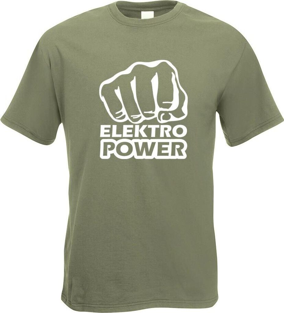 Kiwistar - T-Shirt - Olive - Elektro Power Faust Schlag Motiv Bedruckt Funshirt Design Print - mit Motiv Bedruckt - Funshirt Design - Sport - Freiz...