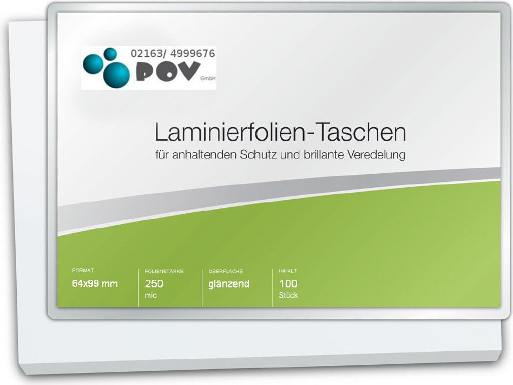 Laminierfolien Key Card (64 x 99 mm), 2 x 250 mic, glänzend