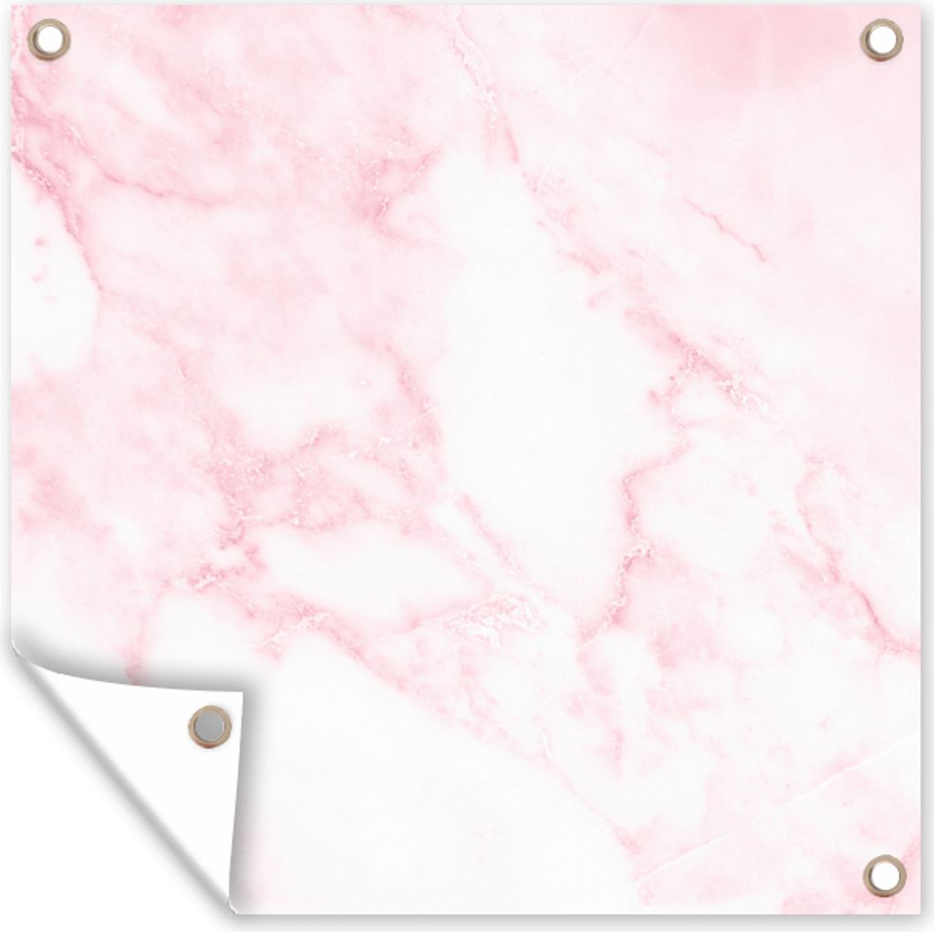 MuchoWow 50x50 cm Outdoor-Poster Gartendeko Sichtschutz Garten Poster für den Garten Marmor - Weiß - Rosa - Chic - Marmoroptik