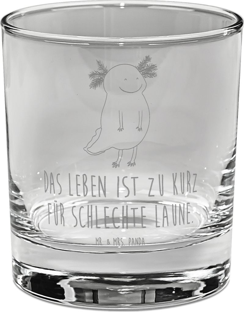Mr. & Mrs. Panda Whiskyglas Axolotl Glücklich - Transparent - Geschenk, Old Fashioned Glas, Tumbler, Bourbon, Lebensfroh, Whiskey, gut Gelaunt, Mo...