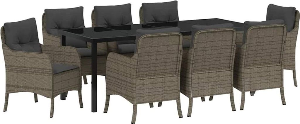 Garten Essgruppe mit Kissen 9 pcs Grau Poly-Rattan