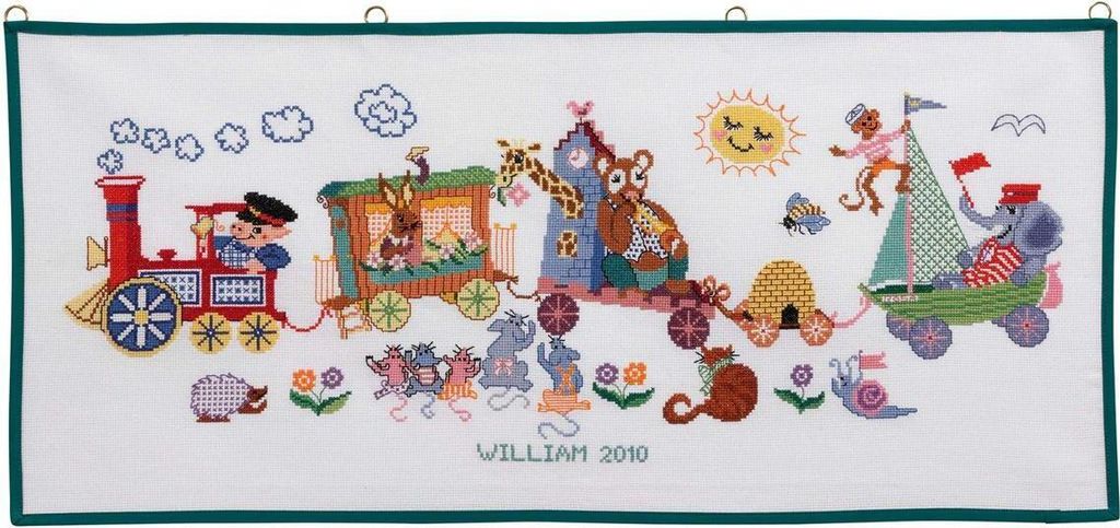 Eva Rosenstand Kreuzstich Set "Zug mit Tier", Zählmuster, 73x33cm
