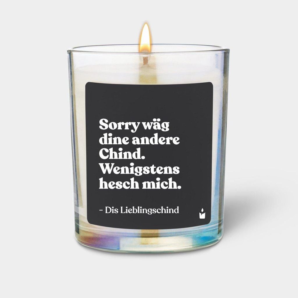 ChattyCandles Duftkerze Rainbow Flowery Sorry wäg dine andere Chind. Wenigstens hesch mich. - Dis Lieblingschind