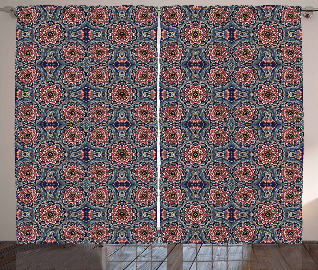 ABAKUHAUS asiatisch Rustikaler Vorhang, Lotus-Blumen, Wohnzimmer Universalband Gardinen mit Schlaufen und Haken, 280 x 175 cm, Mehrfarbig