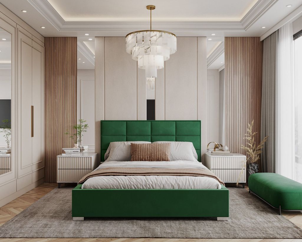 FDM Polsterbett Stauraumbett 180x200cm Grün - hochwertiges Velours - Bettrahmen, mit großen gepolsterten Kopfteil, mit Bettkasten zum aufklappen