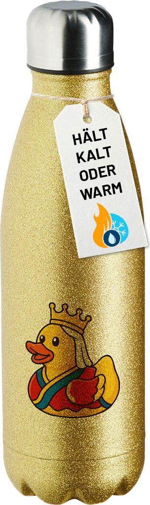 Huuraa Trinkflasche Quietscheente Königin Gummiente Queen 500ml Gold Edelstahl Wasserflasche Trinkflasche Geschenkidee