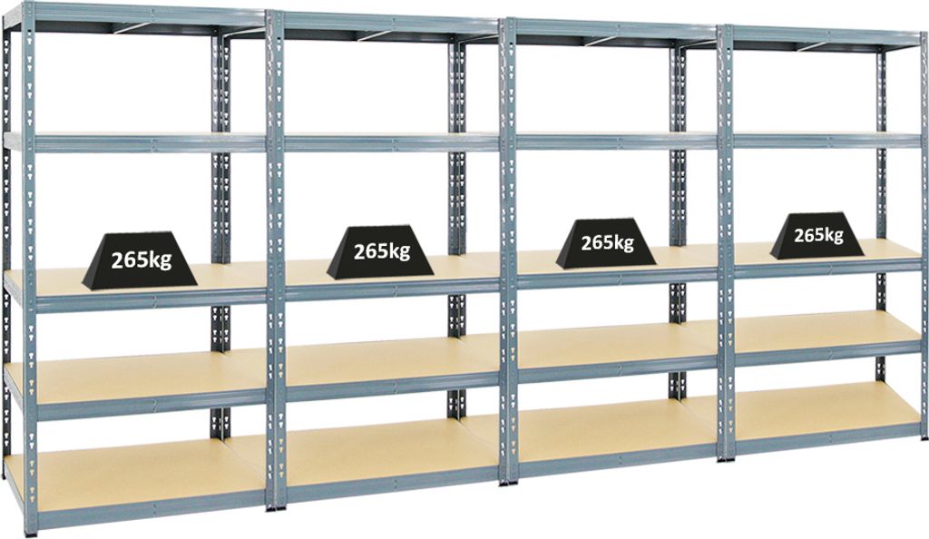 Mega Deal | 4x Schwerlastregal Tiger | HxBxT 180x90x60 cm | Fachlast 265kg | Grau
