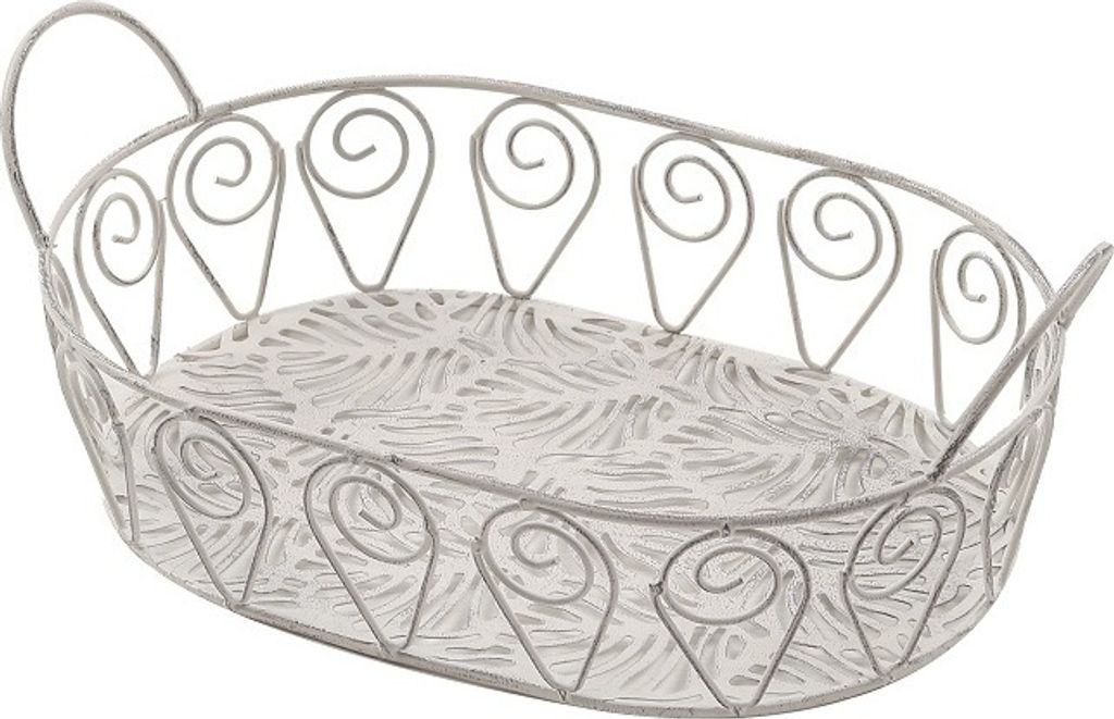 Metallkorb oval Aufbewahrungskorb Drahtkorb Gitterkorb Regalkorb antik weiß