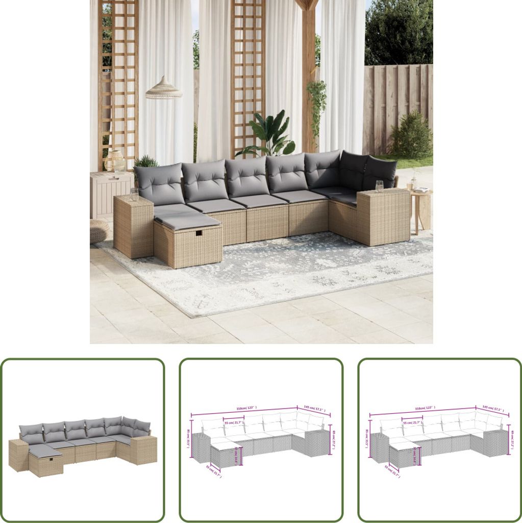The Living Store 7-tlg. Garten-Sofagarnitur mit Kissen Beige Poly Rattan
