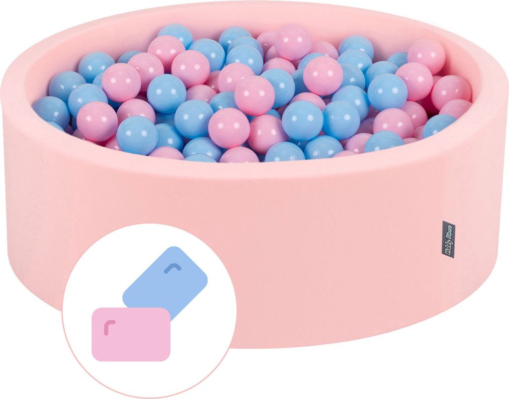 KiddyMoon Bällebad Bällepool Mit Bunten Bällen 90X30cm/200 Bälle ∅ 7Cm Für Babys Kinder Rund, Bubblegum:Puderrosa/Babyblau