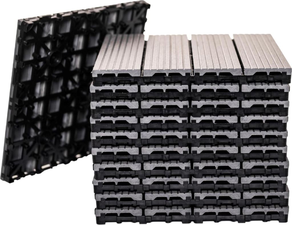WPC Terrassenfliesen 30x30 cm mit Klicksystem, Grau 5 m² - Produktbild 