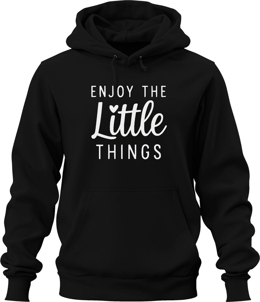 Genieße die kleinen Dinge jeden Tag Motivationsspruch Geschenk Uni Hoodie Kapuzenpullover, Schwarz, XL
