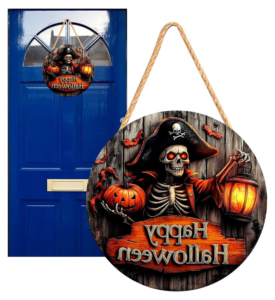 Halloween Türschild Für Haustür | Hölzerne 2D Halloween Türdeko | Piraten Kapitän Spukhaus Kürbis Weißer Geist Deko Für Garten Wand Raum F...