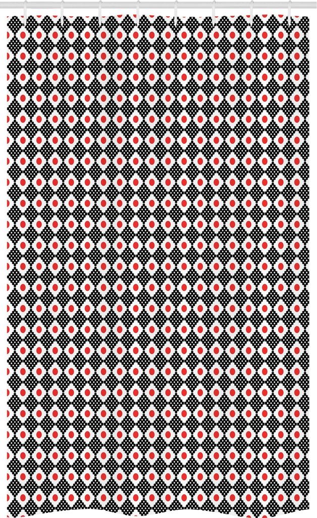 ABAKUHAUS japanisch Schmaler Duschvorhang, Grid-Streifen und Quadrate, Badezimmer Deko Set aus Stoff mit Haken, 120 x 180 cm, Vermilion Schwarz Weiß