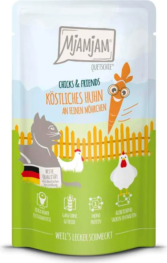 MjAMjAM 12x125g Quetschie Pollo & Carote | Alimento Gatto Grain-Free
