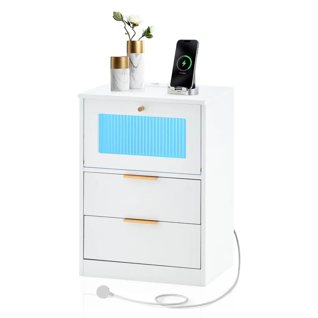 Bout de Canapé LED avec Prise Intégrée pour Charger Smartphone et Tablette