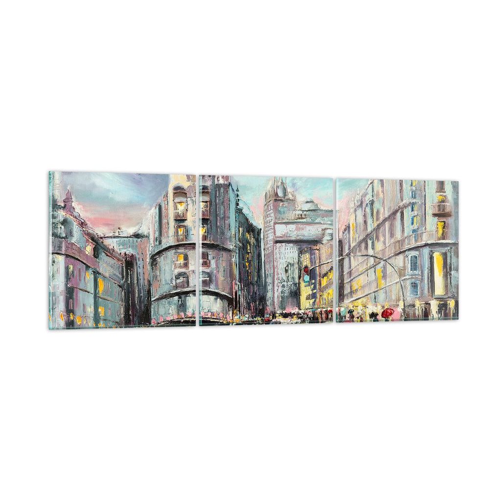 Bilder auf glas - Stadt Straße Haus - 90x30cm - Glasbilder - Wandbilder - Kunstdruck - zum Aufhängen bereit - Wanddekoration aus Glas - Glas Bild...