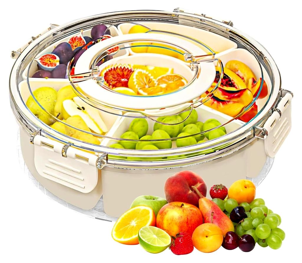 Snackbehälter mit 6 Fächern | Frischhaltedose mit Deckel und Griff | Wiederverwendbare Aufbewahrungsbox für Snacks und Obst