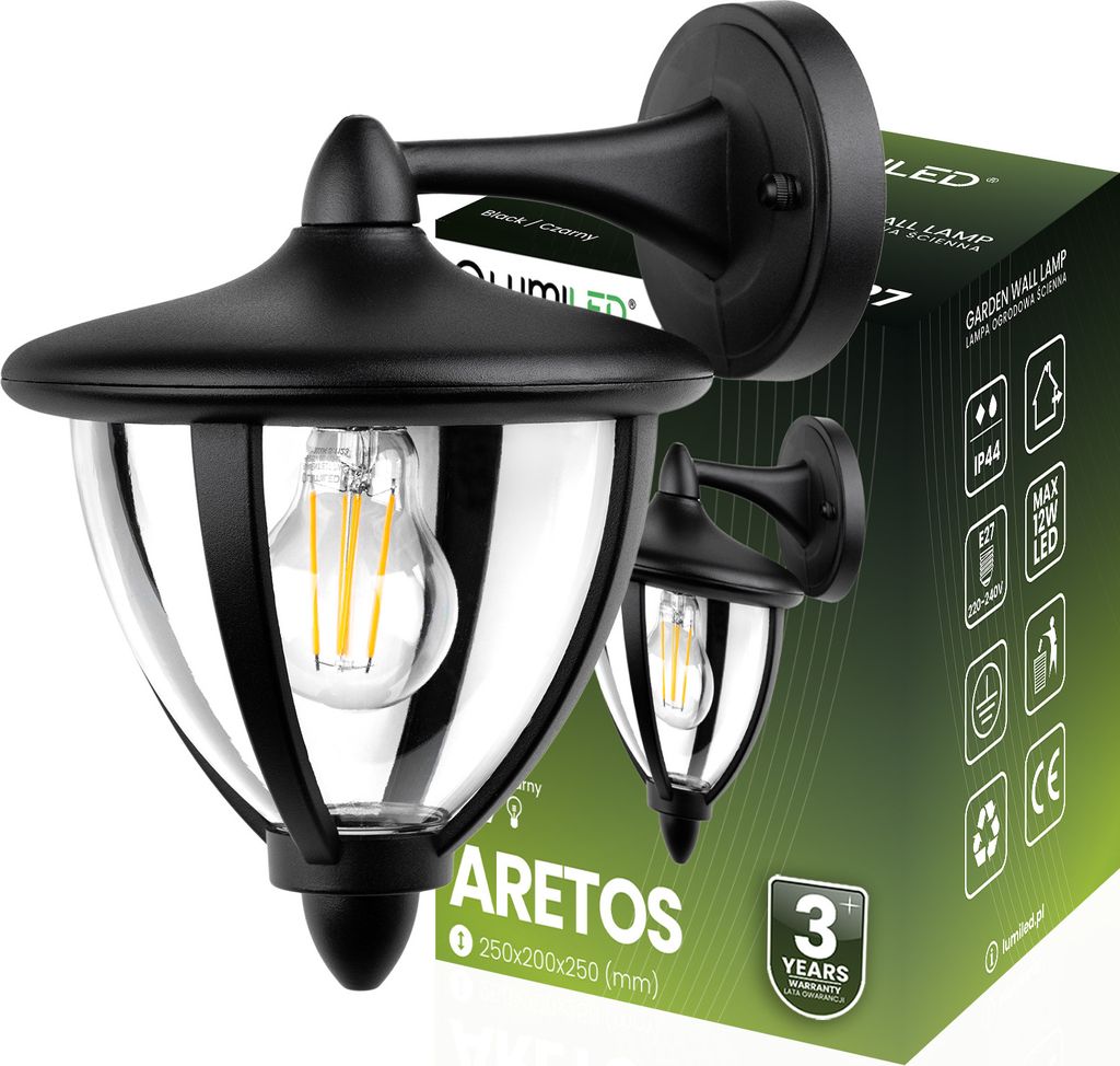 Lampa Ogrodowa Kinkiet Elewacyjny E27 LED Latarnia ARETOS Zdjęcie produktu 