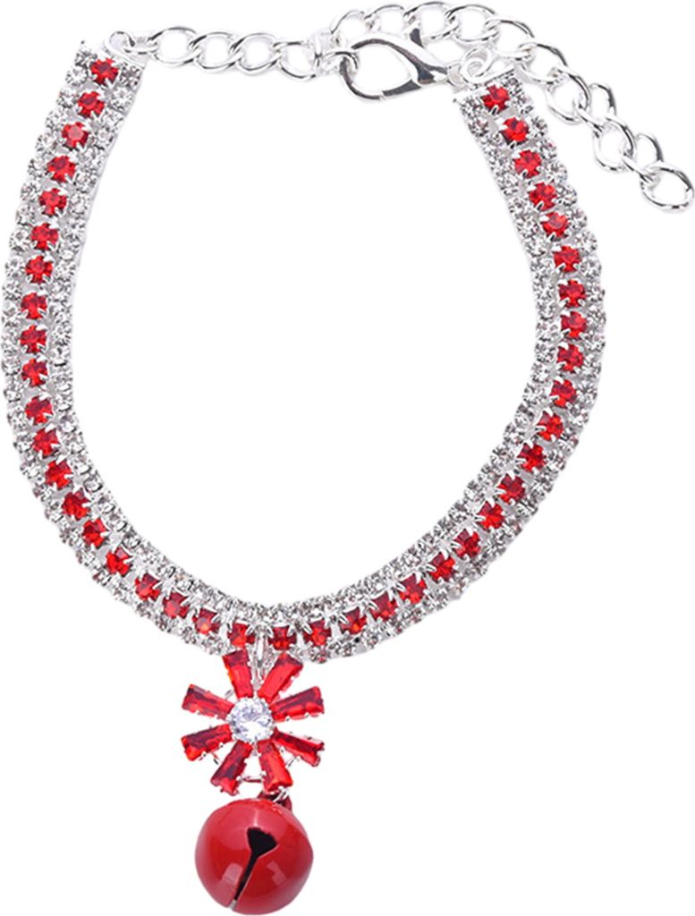 Hundehalsband mit Glöckchenanhänger, glitzerndes Strass-Design, verstellbare Verlängerungskette, ultraleichtes Haustierhalsband, Schmuck-Halskette