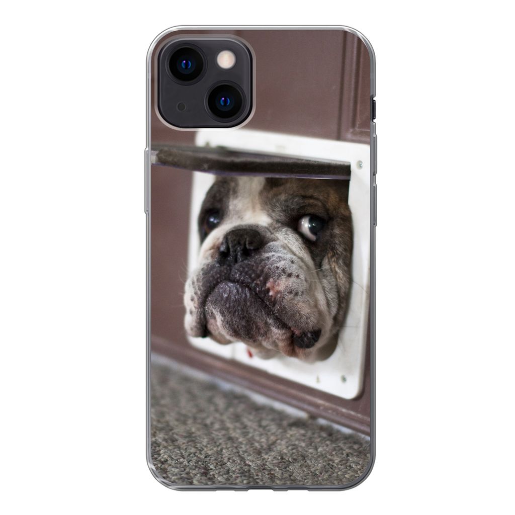 MuchoWow Handyhülle Schutzhülle Hülle für iPhone 13 Hund - Lustig - Katzenklappe - Kinder - Jungen - Mädchen - Kinder Silikon Softcase Handy...