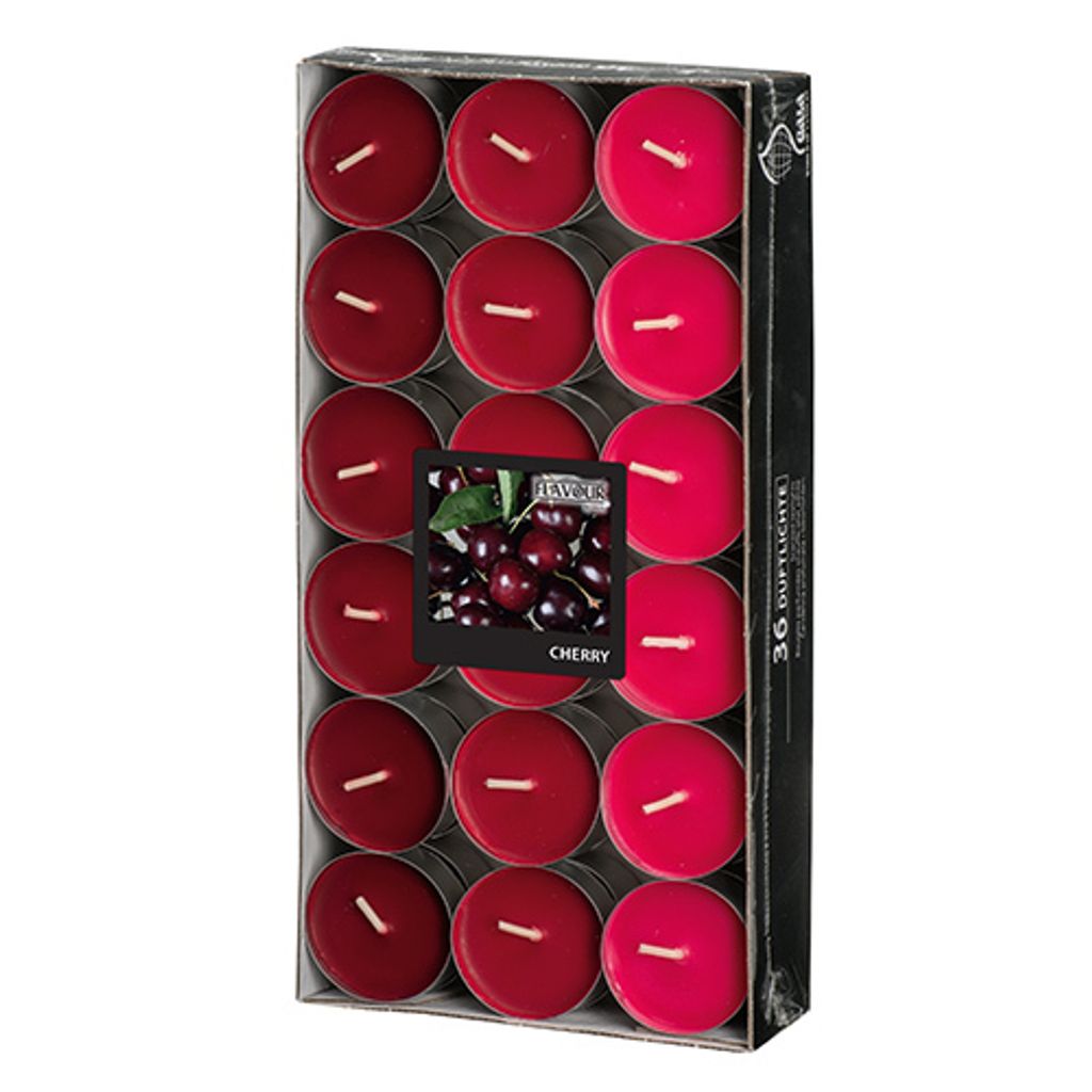 Papstar Duftteelichter, Kirsche, Ø 38 mm · 17 mm, "Flavour", 8 x 36 Stück
