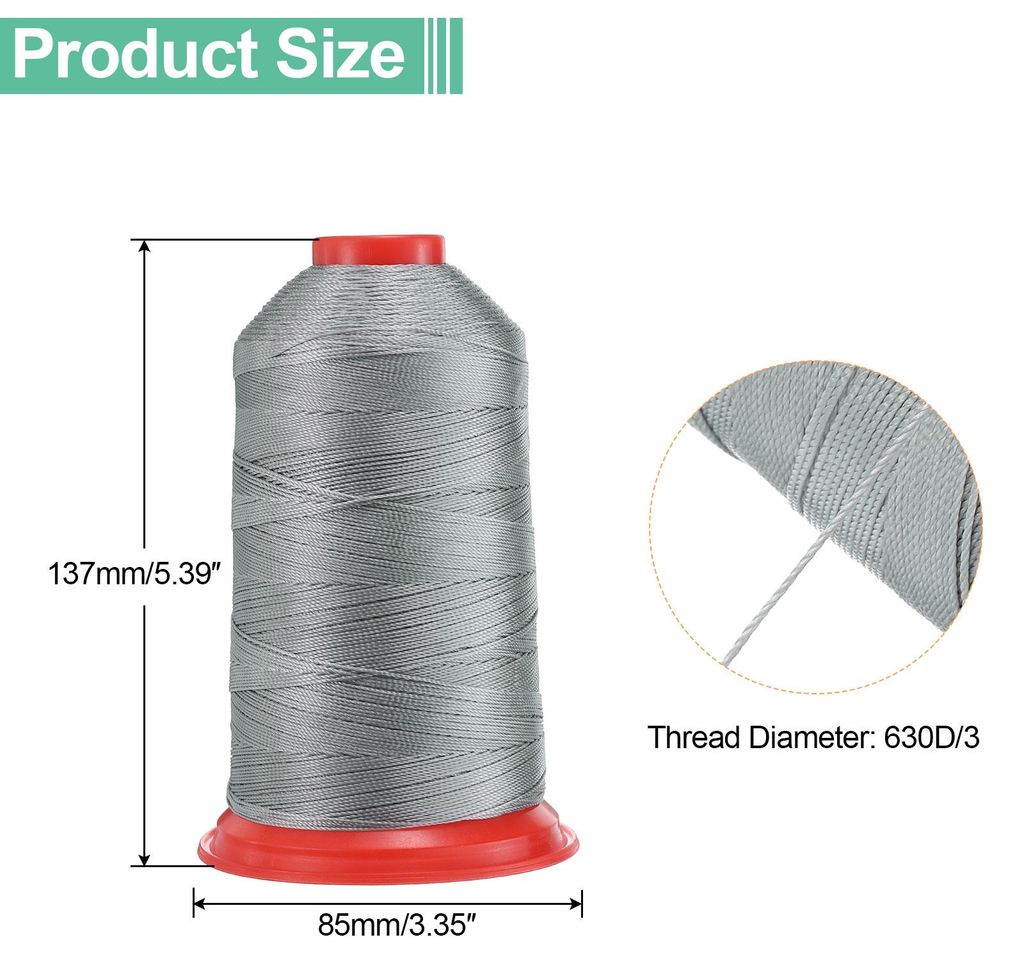 962 Yards Bonded Nylon N?hgarn Gr??e 630D/3 N?hen-Schweres Duty Nylon Polstergarn Outdoor-Garn fš¹r Leder Jeans und Webhandwerk Maschine DIY Silb...