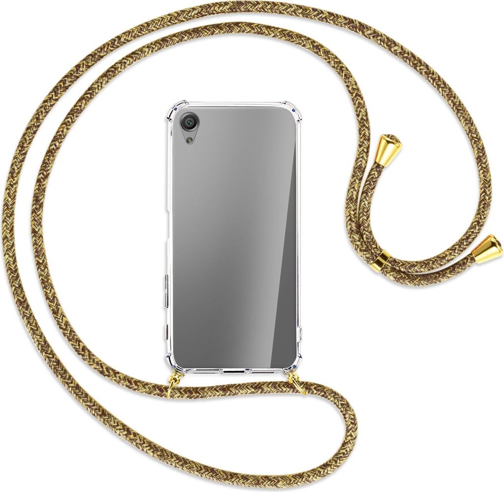 Handykette Backcover-Schutzhülle mit Band (Metall goldfarben) für Sony Xperia X - braun+beige