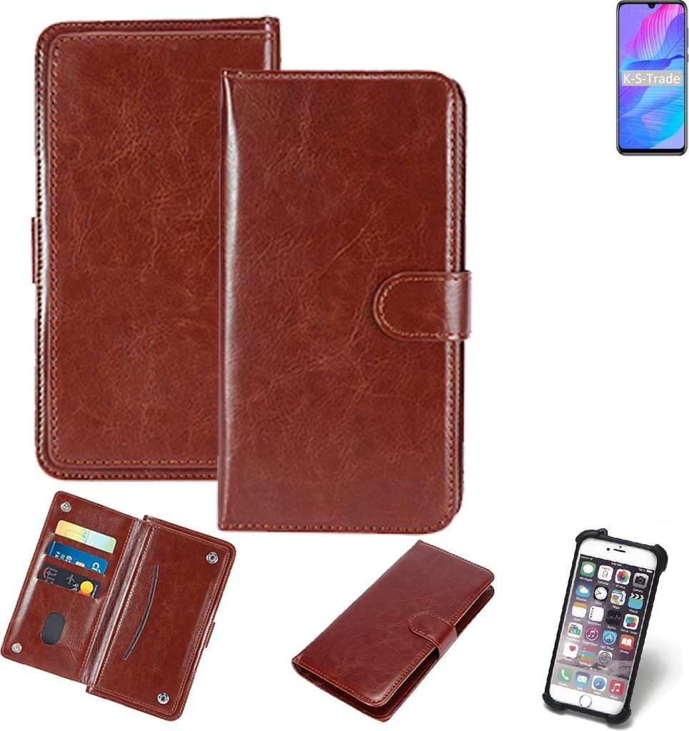 K-S-Trade 360° Hülle kompatibel mit Huawei P Smart S braun Kunstleder Case BookCase WalletCase Kunstlederederhülle Handyhülle, Rundumschutz Bumper