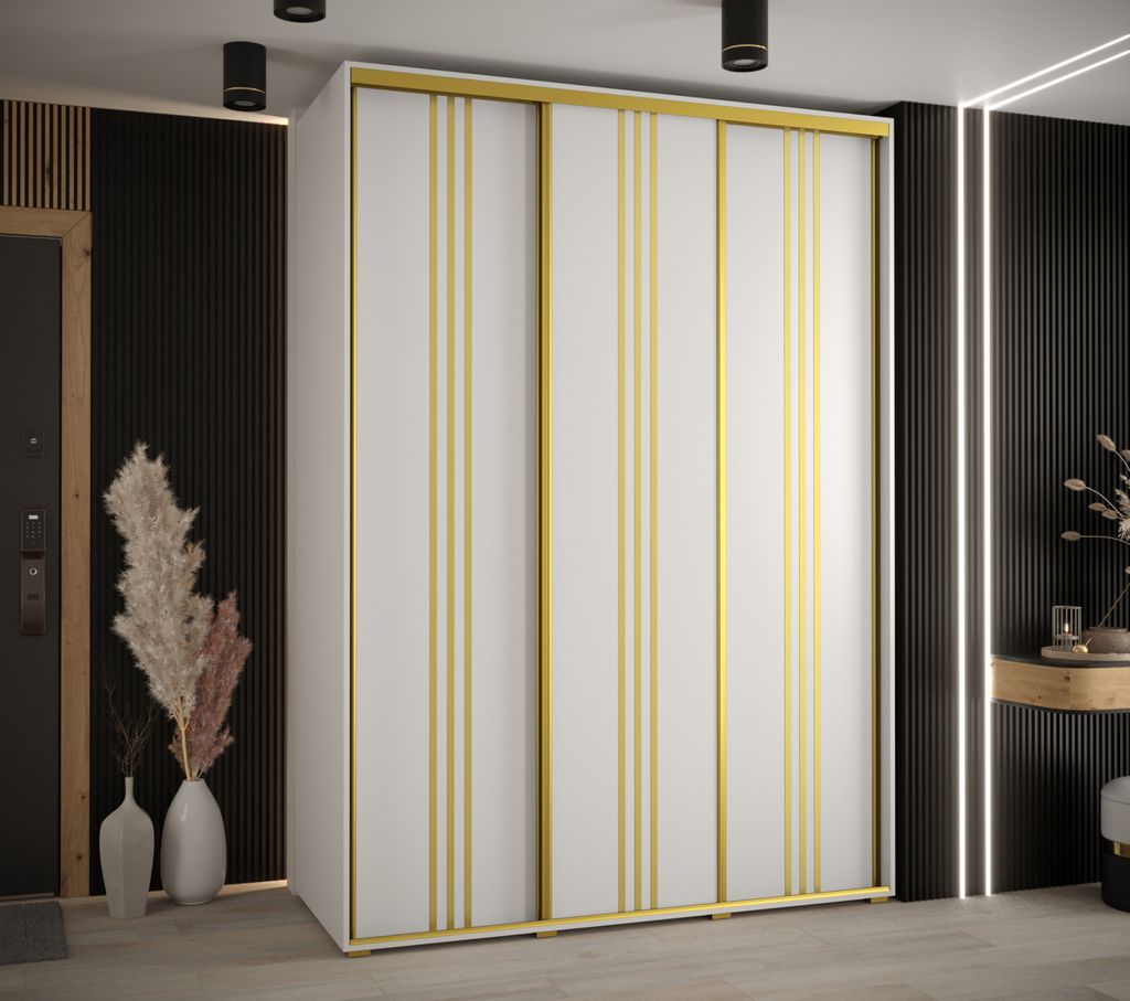 Kleiderschrank YVONA 6 – 170/60 cm, weiß/gold
