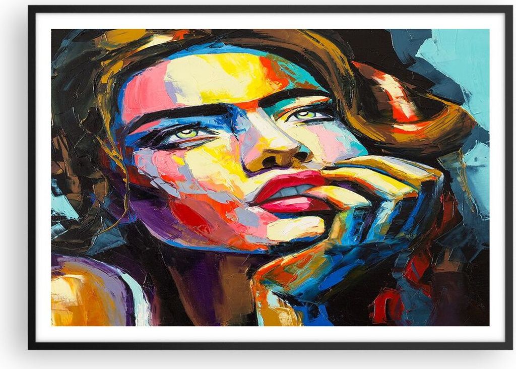 Gerahmtes Poster - Schwarzer Rahmen - Mädchen Gesicht - 100x70 cm - Wand Bild - Wanddeko - Wandbilder - Kunstposter - Wandposter - Bilderrahmen - ...