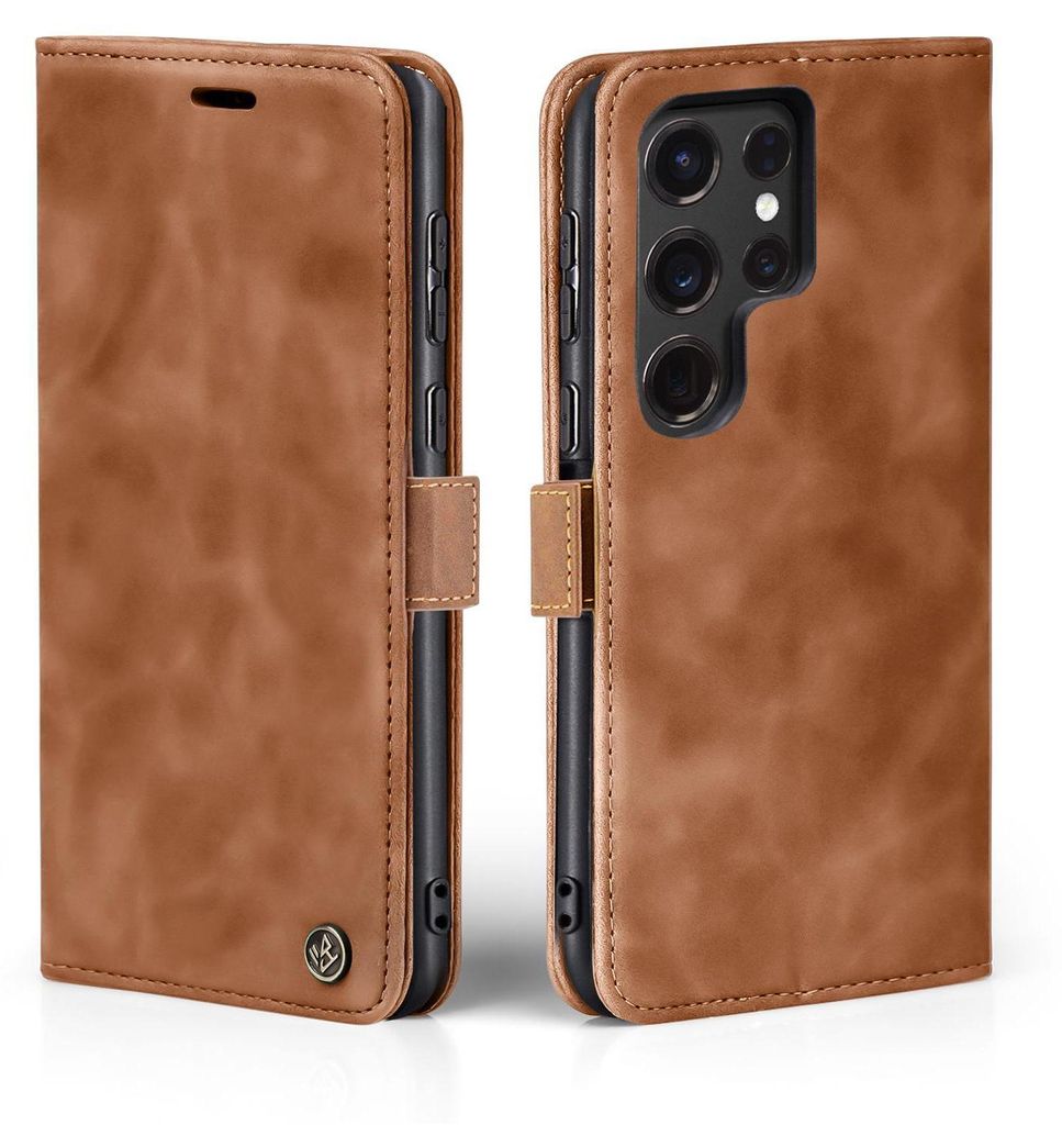 Handy Hülle für Samsung Galaxy S24 Ultra Klapphülle Bookcase Flip Cover Handy Tasche Etui Farbe: Hellbraun