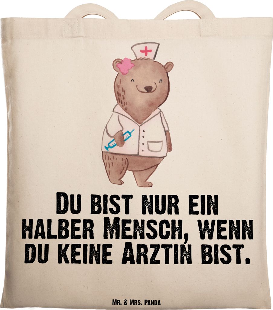 Mr. & Mrs. Panda Tote Bag Ärztin Herz - Transparent - Geschenk, dokumententasche, Spruch, Beutel, Krankenhaus, Schultasche, Tasche, Arztpraxis, Be...
