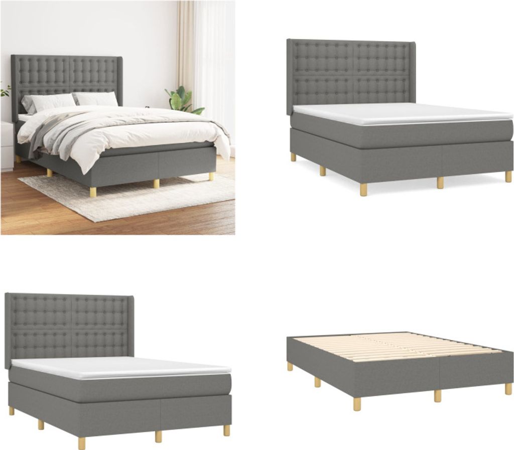 vidaXL Boxspringbett mit Matratze Dunkelgrau 140x200 cm Stoff - Boxspringbett - Boxspringbetten - Bett - Schlafzimmermöbel
