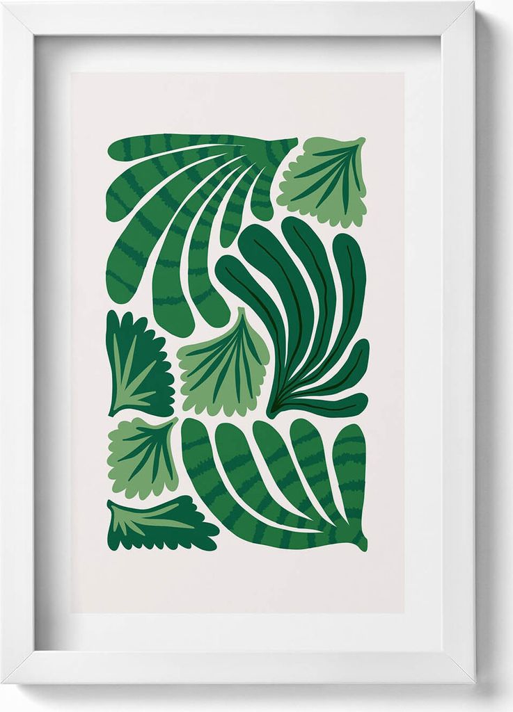 Pflanzen und Blumen Illustration– Wandbild mit Rahmen – Gerahmtes Bild – Wanddekoration – 20x30 cm – Weiß