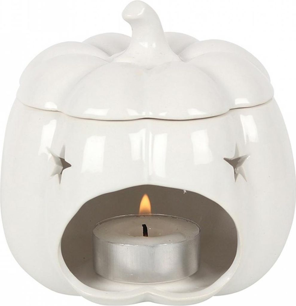 Weißer Kürbis Jack-O-Lantern als Duftlampe für Halloween